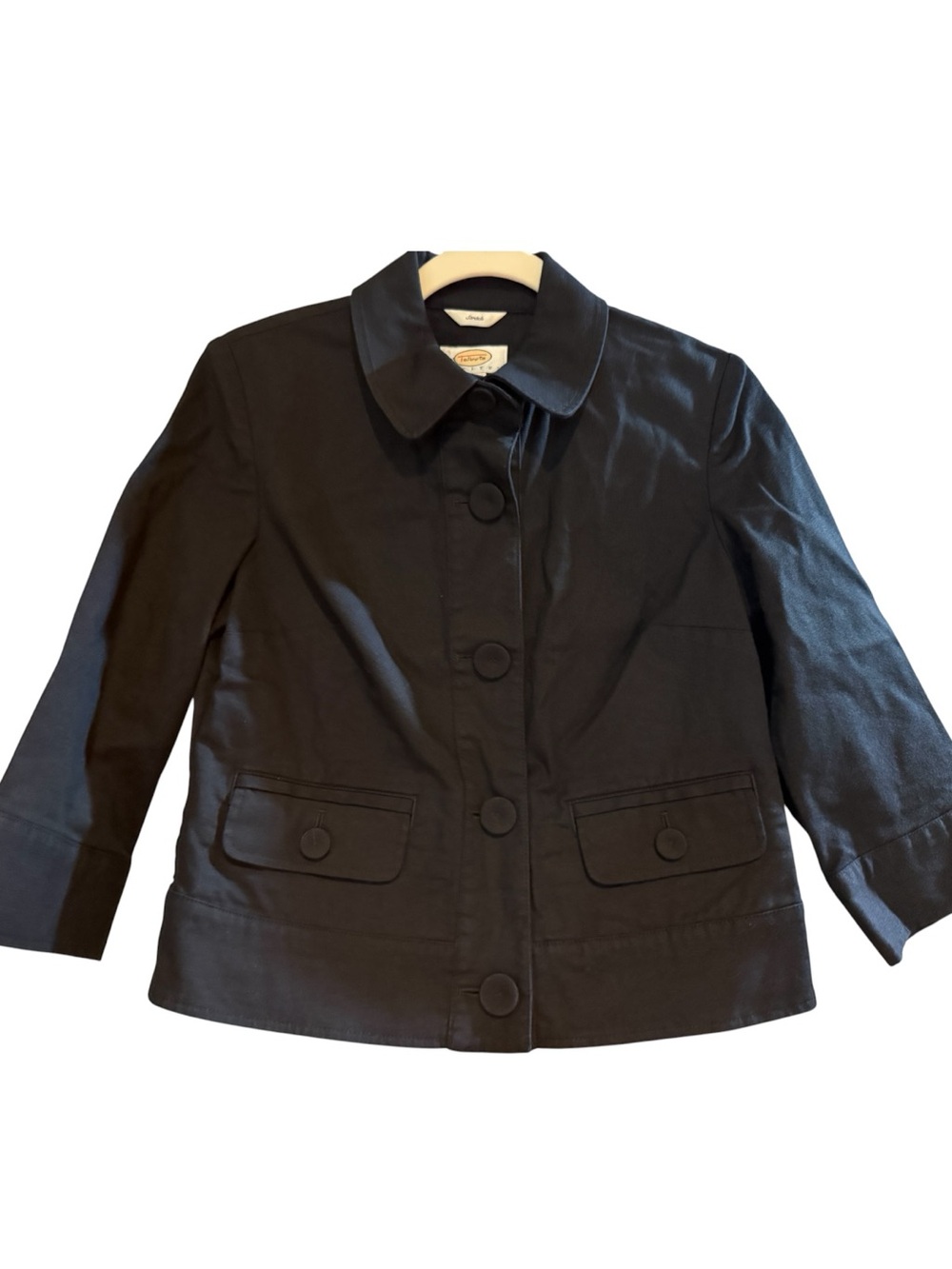 Talbots Petites Black Stretch Cotton Button Front Jacket Blazer Size 4P